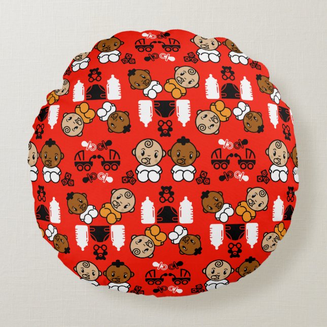 Cojín Redondo Regalo único de Recién nacido Naranja (Anverso)