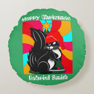 Cojín Redondo regalos de navidades de ardilla, nombre personaliz