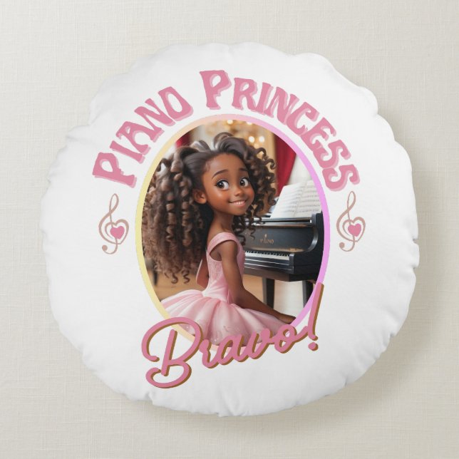 Cojín Redondo Regalos para chicas que aman tocar el piano (Anverso)