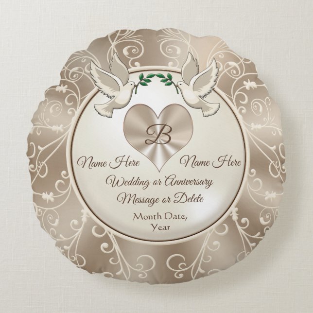 Cojín Redondo Regalos personalizados para recién casados, aniver (Anverso)