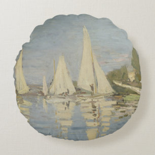 Cojín Redondo Regatas en Argenteuil, pintura al óleo, Claude Mon