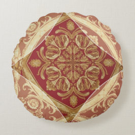 Cojín Redondo Regio Dorado Rojo Ornate Decorativo para Cama - So