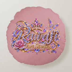 Cojín Redondo Reina de Cristal Elegancia Floral Rosa