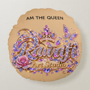Cojín Redondo Reina de Cristal Elegancia Floral Rosa