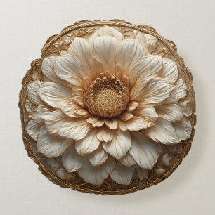 Cojín Redondo Relieve Floral Dorado Intrincado