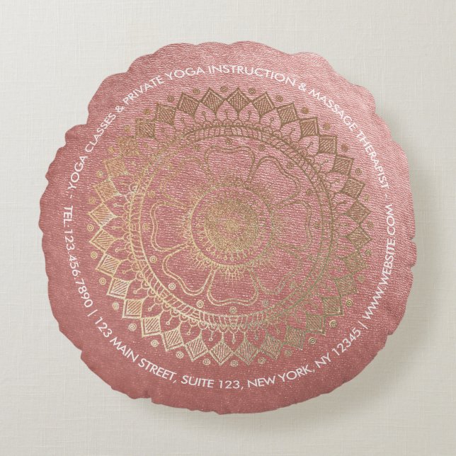 Cojín Redondo Relieve metalizado dorado rosado Mandala (Anverso)