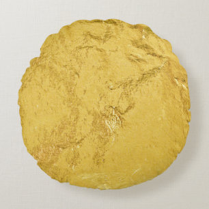 Cojín Redondo Relieve metalizado dorado: Textura abstracta brill