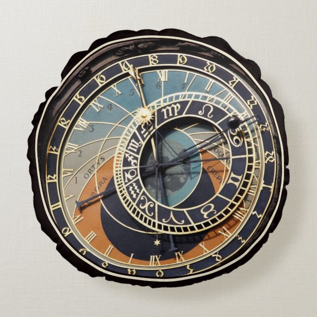 Cojín Redondo Reloj Astronómico En Praga (Anverso)