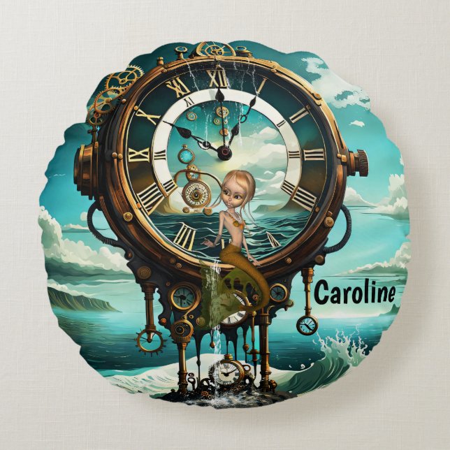 Cojín Redondo Reloj de vapor fantástico (Anverso)