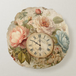 Cojín Redondo Reloj floral de Shabby Chic Vintage Rubor Rosas az