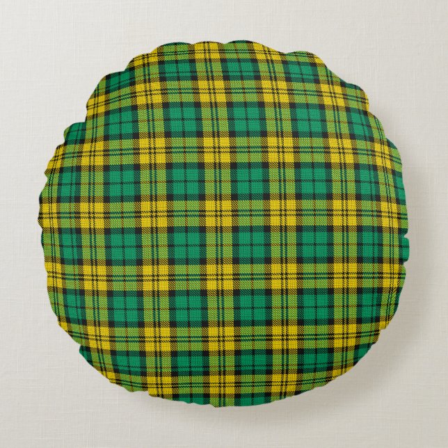 Cojín Redondo Reloj negro verde amarillo Campbell Tartan Plant (Anverso)