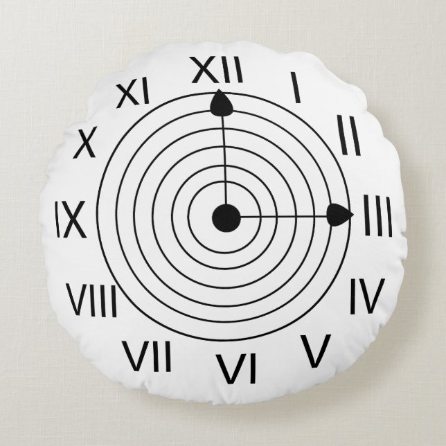Cojín Redondo Reloj romano Negro y Blanco (Anverso)