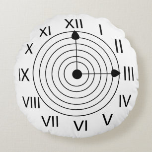 Cojín Redondo Reloj Romano Negro y Blanco Reloj Romano