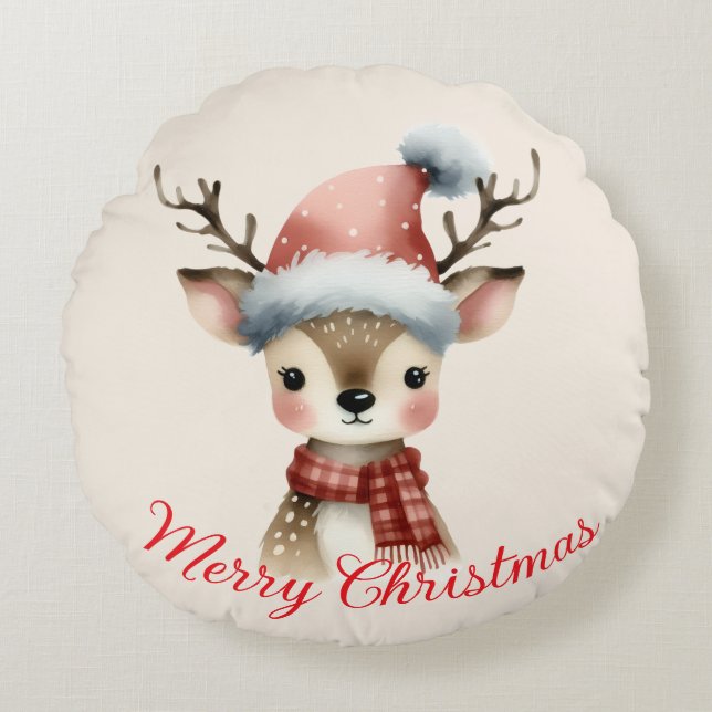 Cojín Redondo Reno  Navideño  (Anverso)