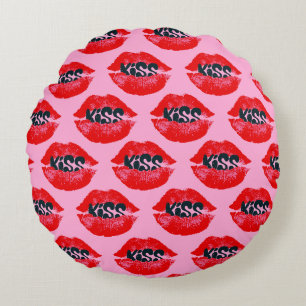 Cojín Redondo Repetición de levas de besos de arte pop