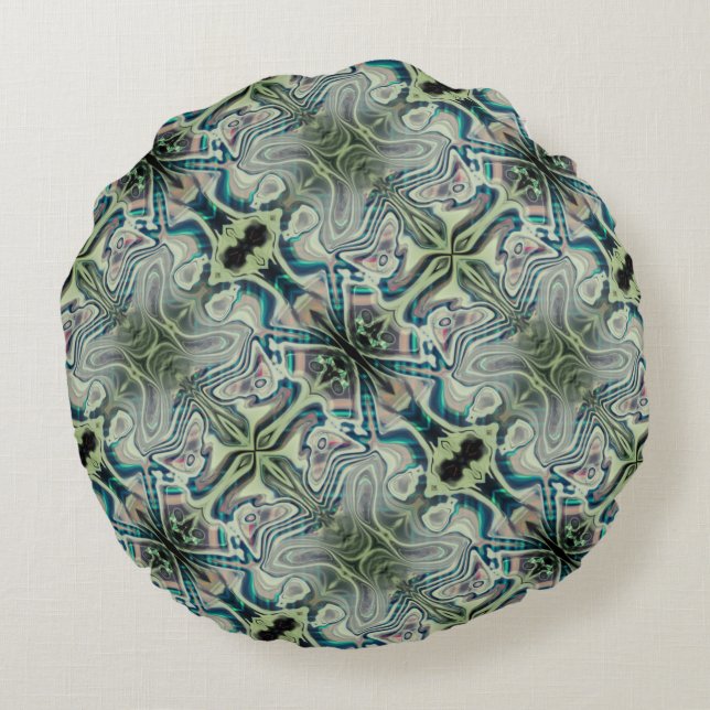 Cojín Redondo Repetición del thro ciano verde grisáceo y verde (Reverso)