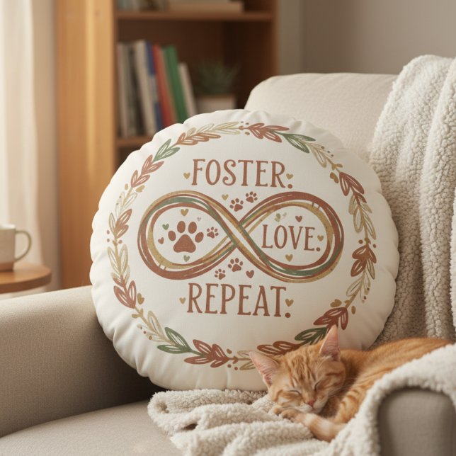 Cojín Redondo Repetir el amor en los pies de Mascota (Personalized pet foster pillow)