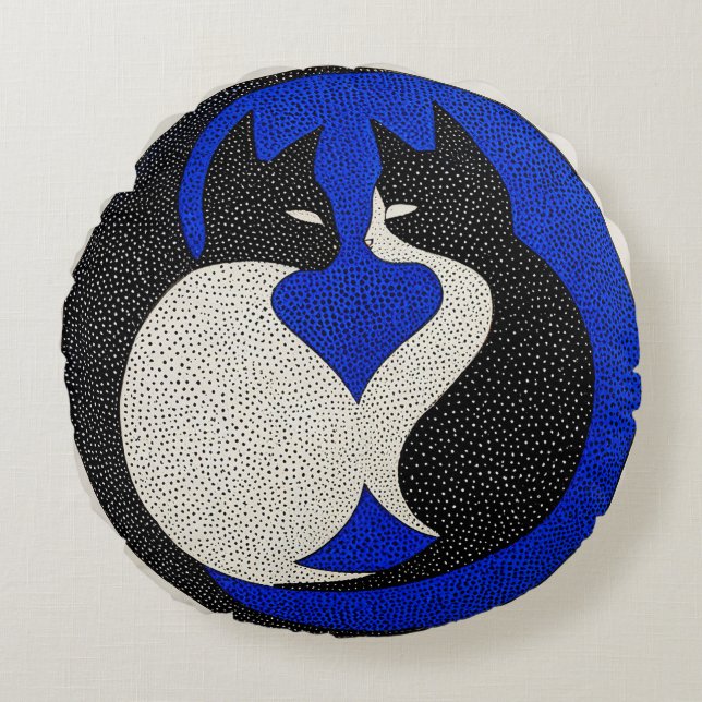 Cojín Redondo Representación artística Yin-Yang de gatos (Anverso)