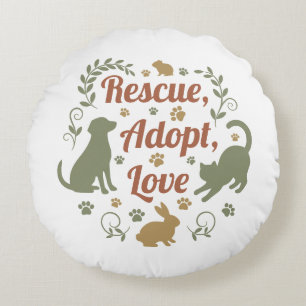 Cojín Redondo Rescue, Adopt, Love