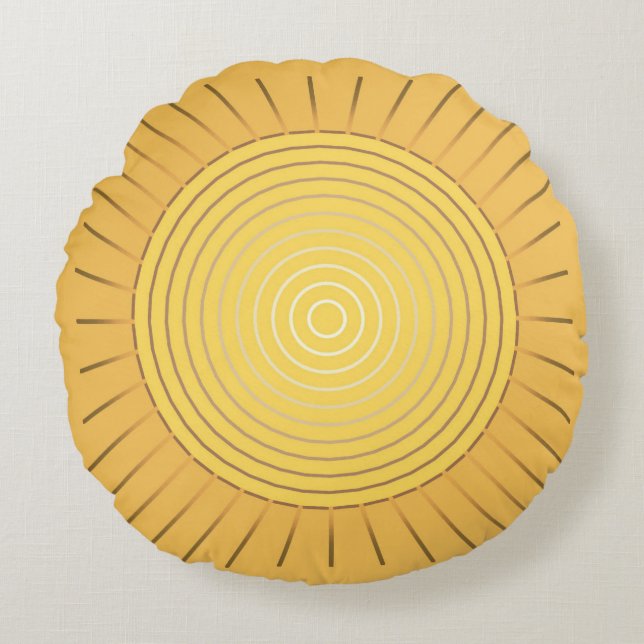 Cojín Redondo Resplandor solar geométrico moderno - oro/amarillo (Anverso)