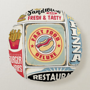 Cojín Redondo Restaurantes de comida rápida y cenas retro señale