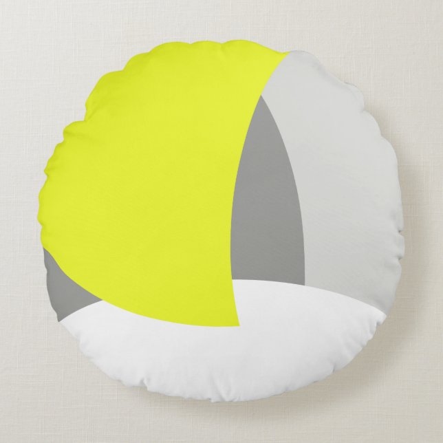 Cojín Redondo Resumen Arte Amarillo Gris Blanco (Anverso)