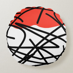 Cojín Redondo Resumen Arte Rojo Negro Blanco Minimalismo