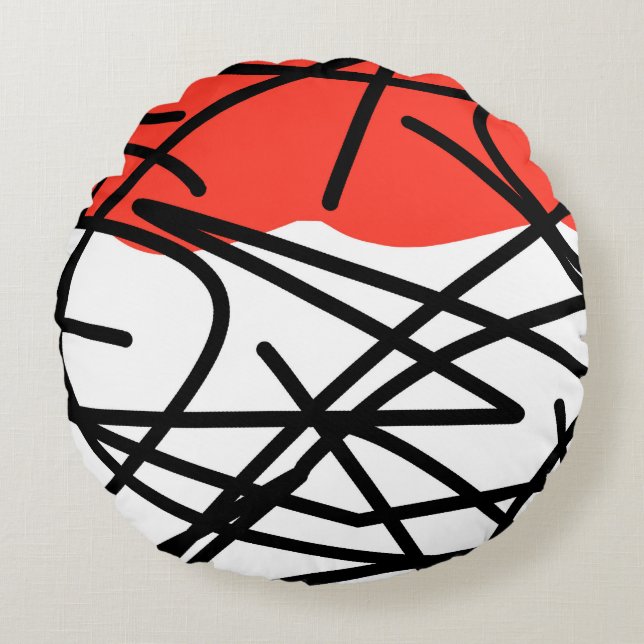Cojín Redondo Resumen Arte Rojo Negro Blanco Minimalismo (Anverso)