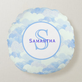 Cojín Redondo Resumen azul y blanco sobre nubes texturizadas Mon