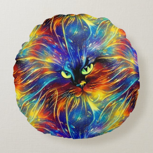 Cojín Redondo Resumen Cohesivo Exquisito Gato Enciende Sin Perju (Anverso)