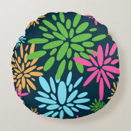Cojín Redondo Resumen Colorido Fuegos artificiales Flores alrede