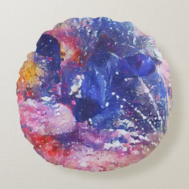 Cojín Redondo Resumen Cósmico de Dreamscape Cat (Anverso)