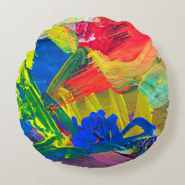 Cojín Redondo Resumen de antecedentes artísticos. Fondo pintado  (Anverso)