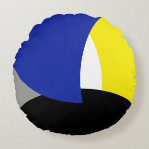 Cojín Redondo Resumen de arte amarillo azul
