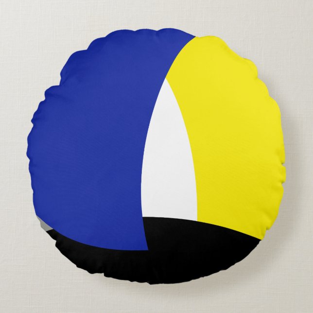 Cojín Redondo Resumen de arte amarillo azul (Anverso)