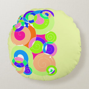 Cojín Redondo Resumen de arte espiral retro arcoiris Pastel Verd