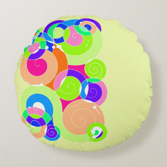 Cojín Redondo Resumen de arte espiral retro arcoiris Pastel Verd (Anverso)