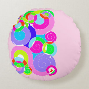 Cojín Redondo Resumen de arte espiral retro arcoiris rosa