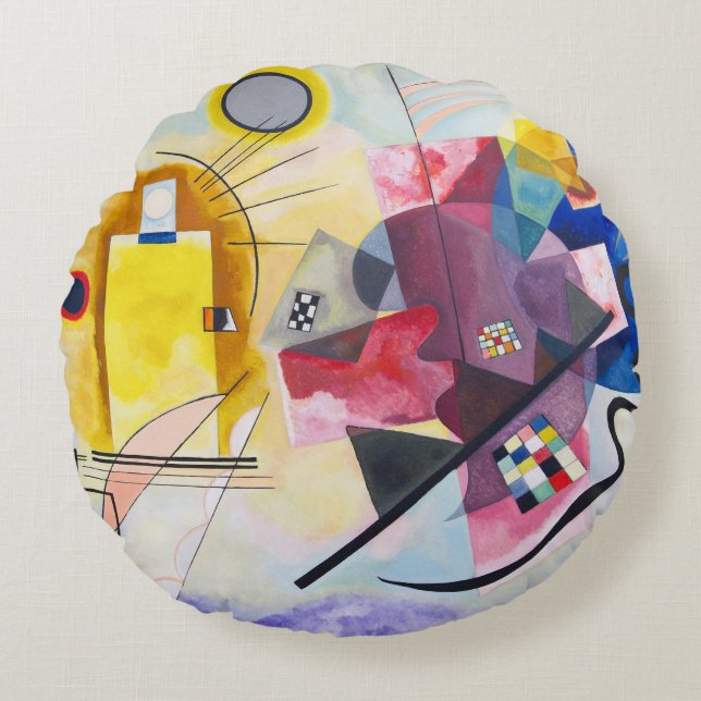 Cojín Redondo Resumen de arte moderno Kandinsky azul rojo amaril (Anverso)