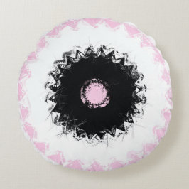 Cojín Redondo Resumen de charla negra, blanca y rosa