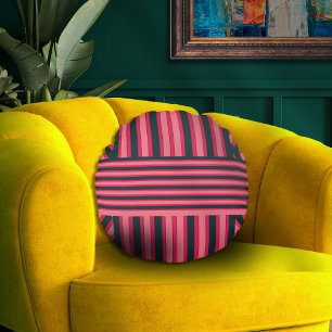 Cojín Redondo Resumen de color rosa del carbón vegetal Art Deco 