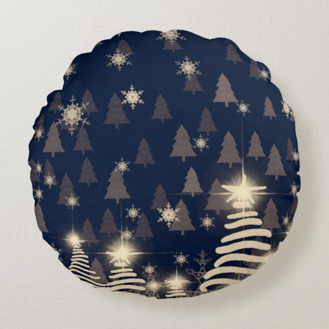 Cojín Redondo Resumen de copos de nieve. 2.º ilustracion. Santís (Anverso)