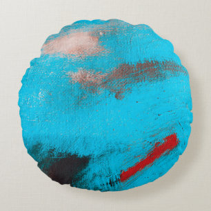 Cojín Redondo Resumen de fondo artístico, pintura, fino, azul, l