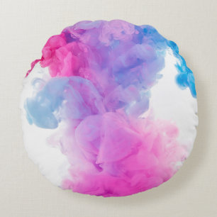 Cojín Redondo Resumen de fondo de arte azul rosa
