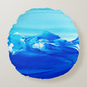 Cojín Redondo Resumen de fondo de pintura azul. Arte moderno.