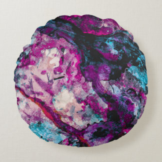 Cojín Redondo Resumen de Geode Cristal de Ruby y Sapphire