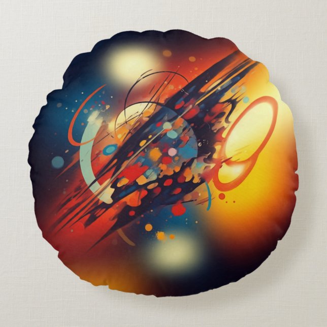 Cojín Redondo Resumen de la columna redonda de arte (Anverso)