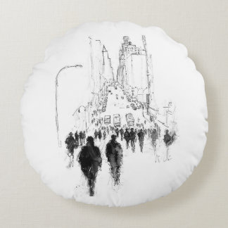 Cojín Redondo Resumen de la escena de la calle Ocupada
