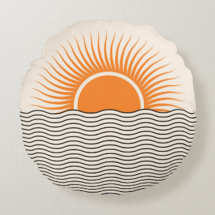 Cojín Redondo Resumen de la puesta de sol: decoración geométrica
