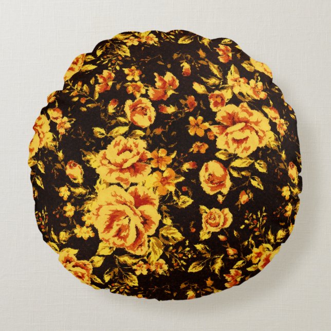 Cojín Redondo Resumen de la textura de vidrio espumoso floral (Anverso)